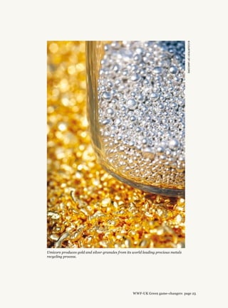 ©courtesyofumicore
Umicore produces gold and silver granules from its world leading precious metals
recycling process.
WWF-UK Green game-changers page 25
 
