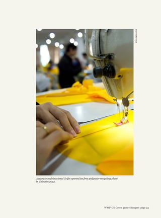 Japanese multinational Teijin opened its first polyester recycling plant
in China in 2012.
SHUTTERSTOCK
WWF-UK Green game-changers page 43
 