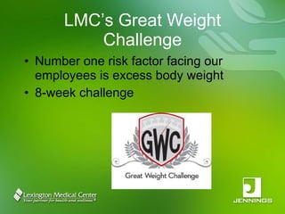 LMC’s Great Weight Challenge Number one risk factor facing our employees is excess body weight 8-week challenge 