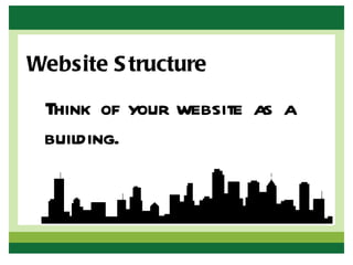 Website S tructure

 Think of your website as a
 building.
 