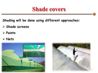 Shade covers
Shading will be done using different approaches:
 Shade screens
 Paints
 Nets
15-Jul-19 13
 