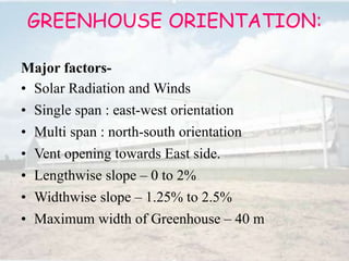 Greenhouse types & its components