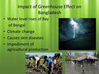• Water level rises of Bay
of Bengal
• Climate change
• Causes skin diseases
• Impediment of
agricultural production
 