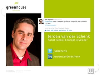 Jeroen van der Schenk
                                Social (Media) Concept Developer



                                    jvdschenk

                                    jeroenvanderschenk




2012 by Jeroen van der Schenk
Socialbites.com
 