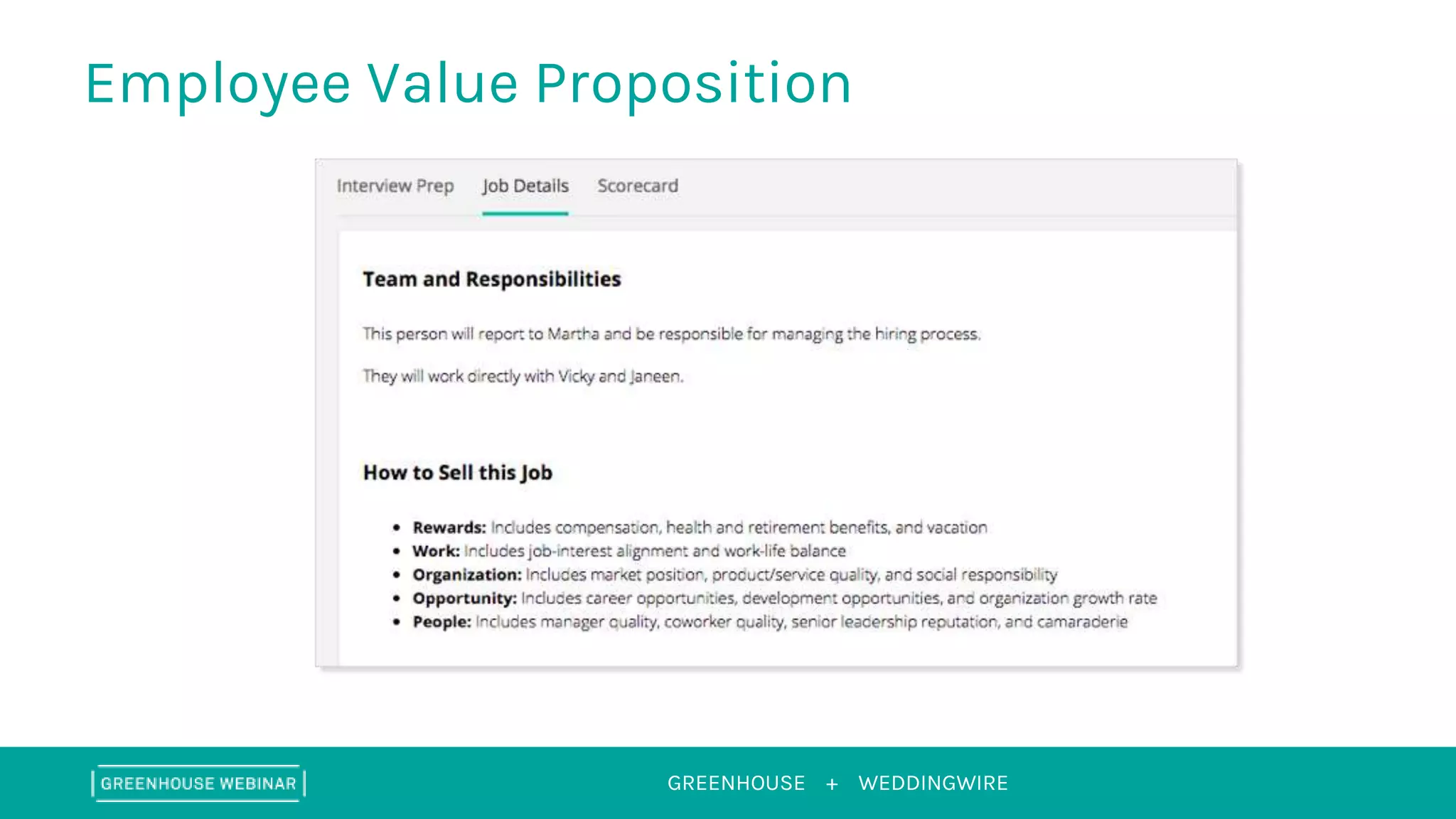 GREENHOUSE +
Employee Value Proposition
WEDDINGWIRE
 