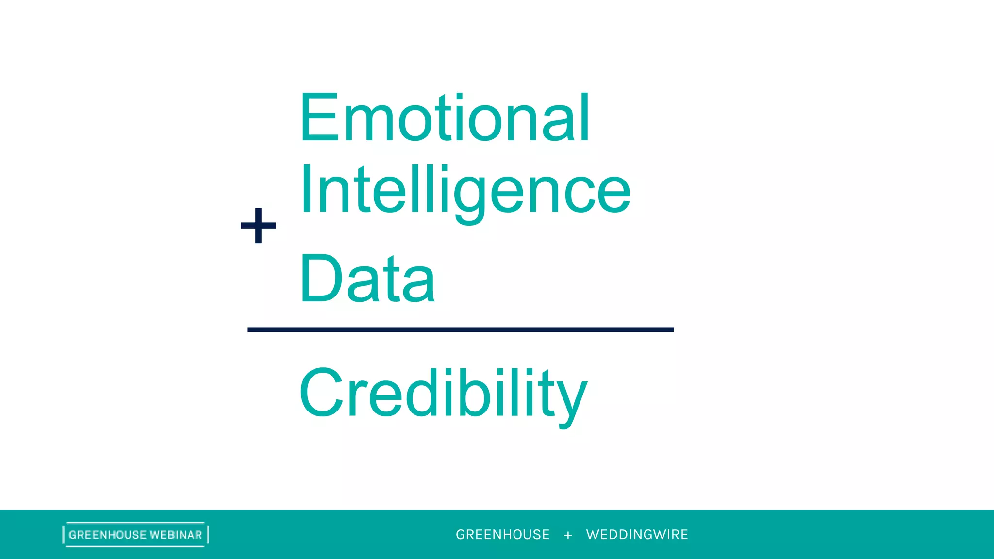 GREENHOUSE + WEDDINGWIRE
Emotional
Intelligence
Data
Credibility
+
 