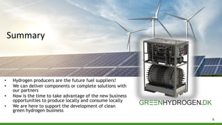 • Hydrogen producers are the future fuel suppliers!
• We can deliver components or complete solutions with
our partners
• Now is the time to take advantage of the new business
opportunities to produce locally and consume locally
• We are here to support the development of clean
green hydrogen business
Summary
6
 