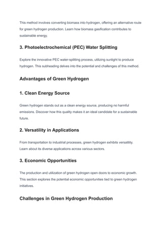 Green Hydrogen Production Powering a Sustainable Future | PDF