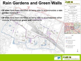 Rain Gardens and Green Walls
 50 sites have been identified as being able to accommodate a rain
garden treatment.
 30 sites have been identified as being able to accommodate either
modular or traditional green wall treatments.

 