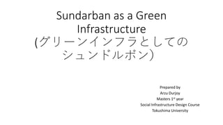 Sundarban as a Green
Infrastructure
(グリーンインフラとしての
シュンドルボン）
Prepared by
Arzu Durjoy
Masters 1st year
Social Infrastructure Design Course
Tokushima University
 