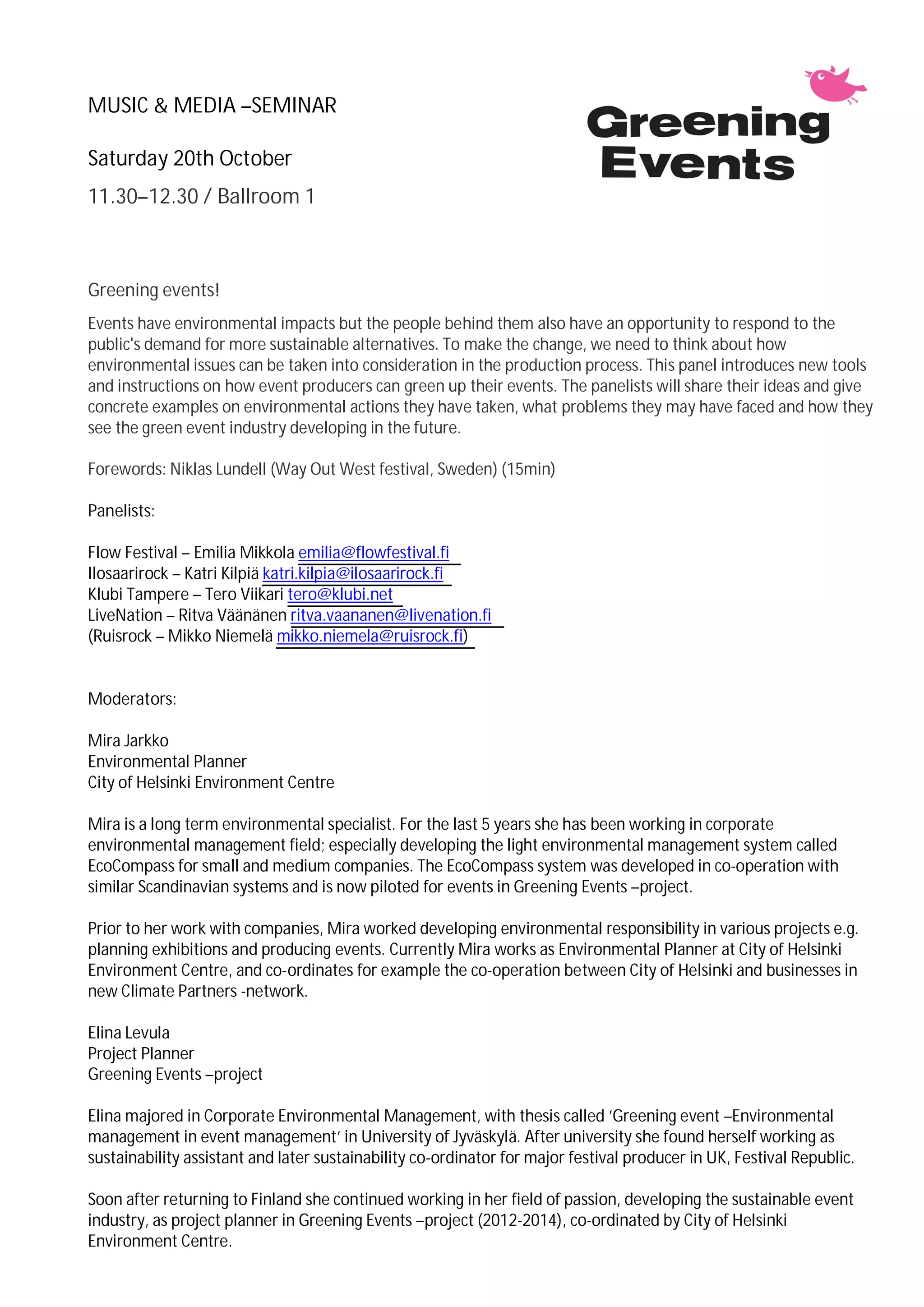 Greening events! panel introduction and script for panelists | PDF