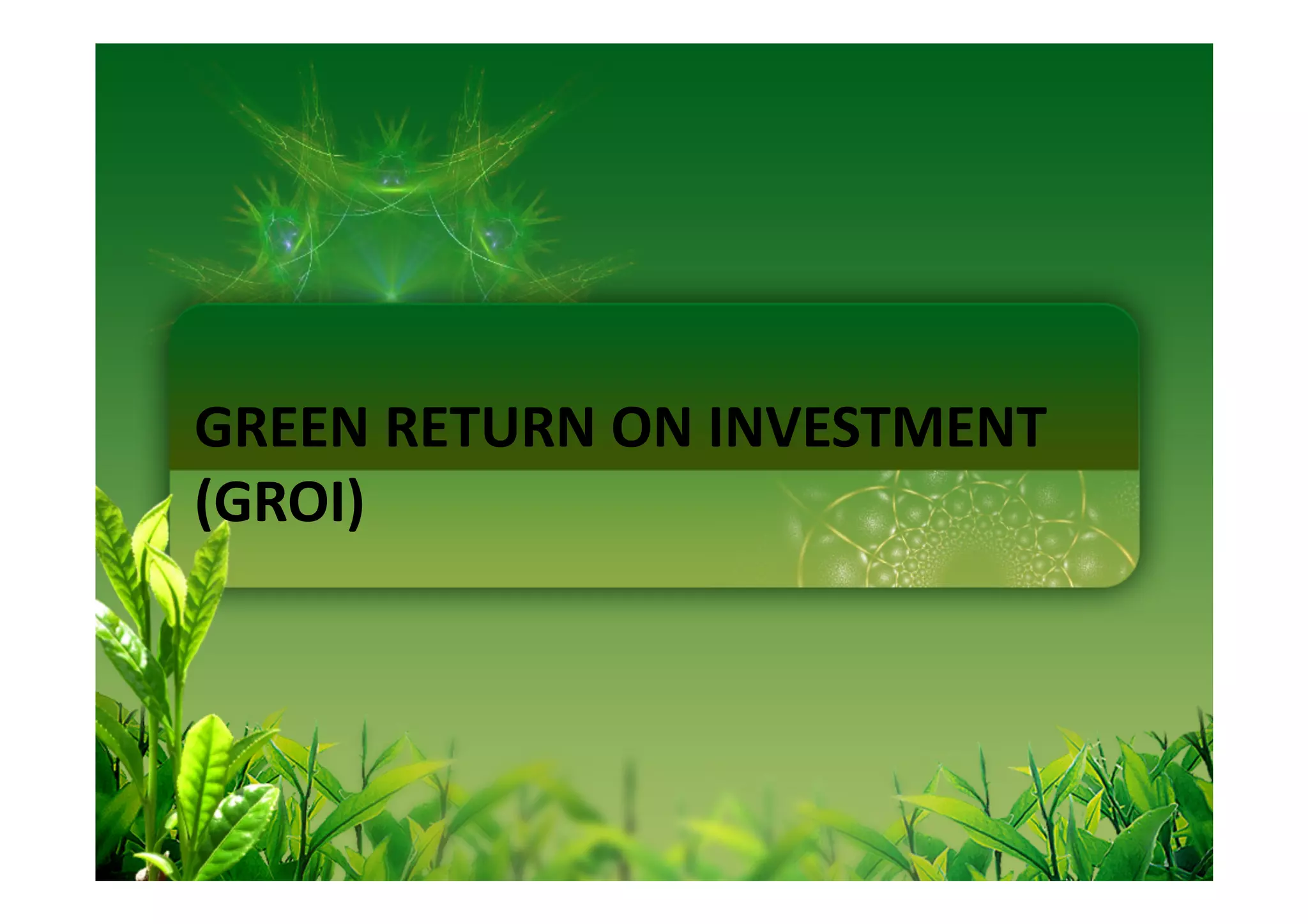 GREEN RETURN ON INVESTMENT
(GROI)
 