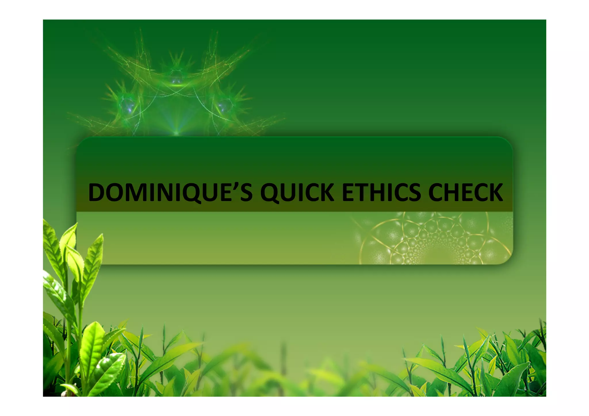 DOMINIQUE’S QUICK ETHICS CHECK
 