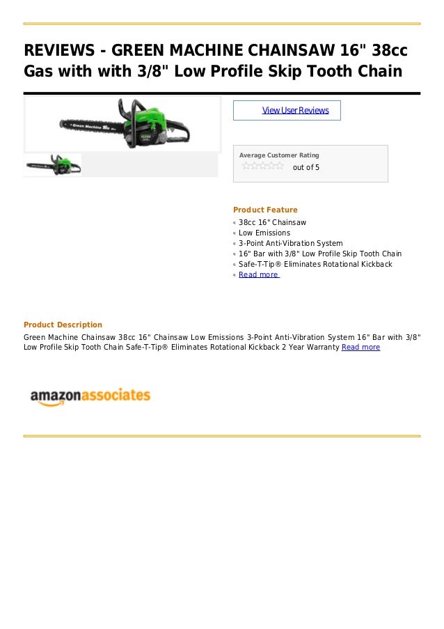 Green machine chainsaw 16 38cc gas with with 3 8 low profile skip tooth