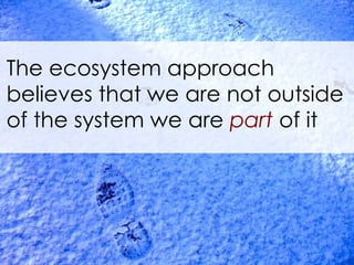 The ecosystem approach believes that we are not outside of the system we are  part   of it 