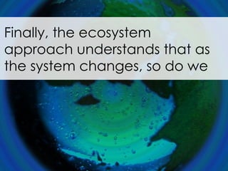 Finally, the ecosystem approach understands that as the system changes, so do we  