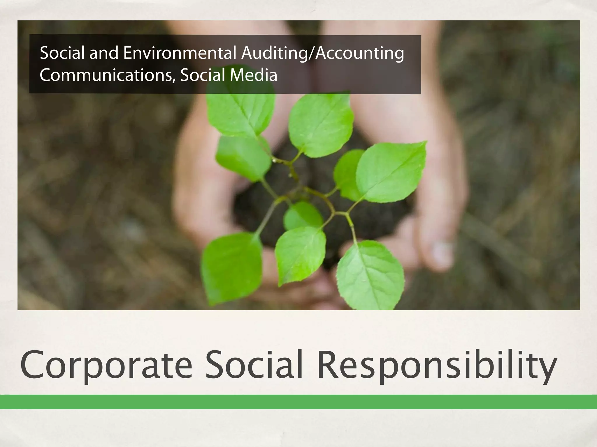 Social and Environmental Auditing/Accounting
 Communications, Social Media




Corporate Social Responsibility
 
