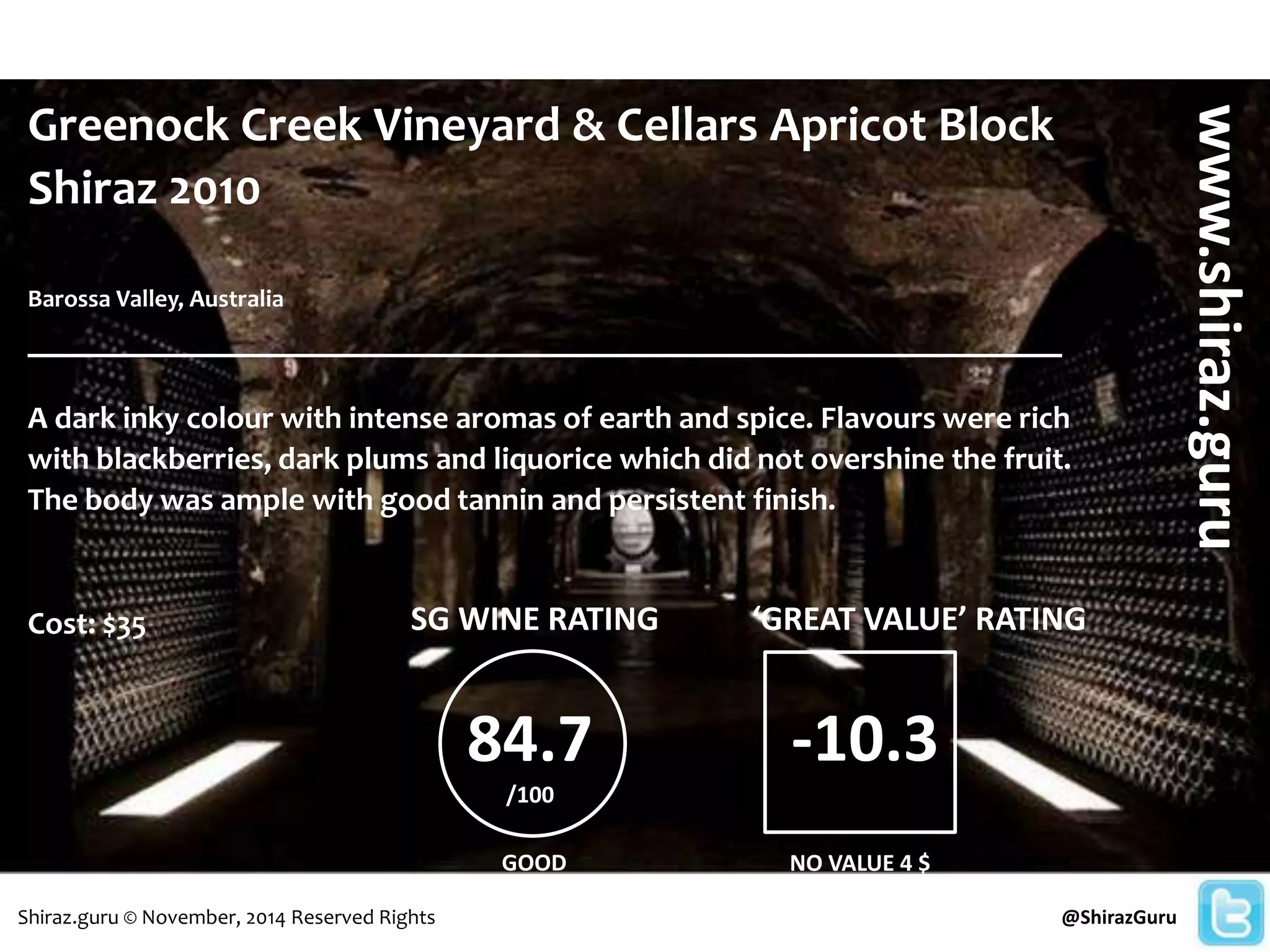 Greenock Creek Vineyard & Cellars Apricot Block Shiraz 2010 PPT