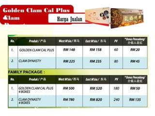 Golden Clam Cal Plus
&
Clam            Harga Jualan
Dynasty
 