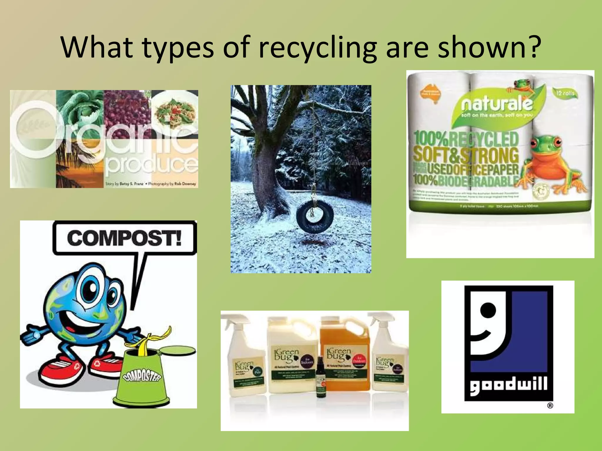 What types of recycling are shown?
 