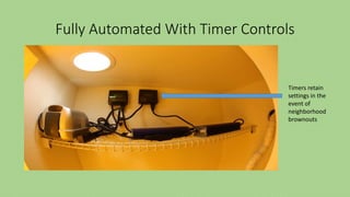 Fully Automated With Timer Controls
Timers retain
settings in the
event of
neighborhood
brownouts
 