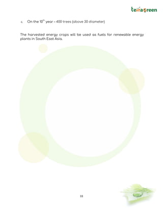 33
c. On the 10
th
year – 400 trees (above 30 diameter)
The harvested energy crops will be used as fuels for renewable energy
plants in South East Asia.
 
