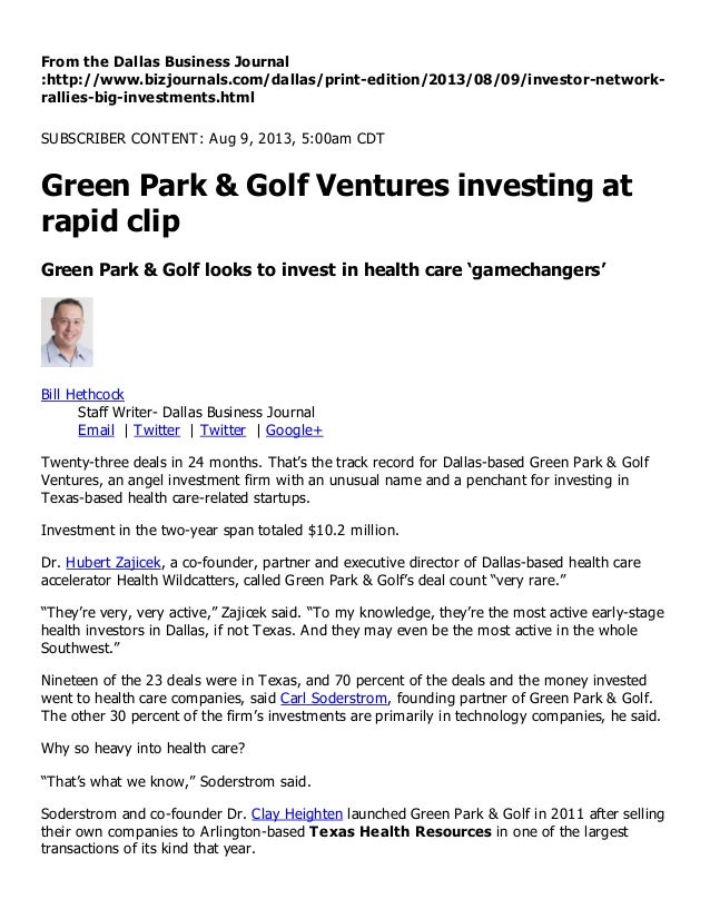 Green park & golf ventures investing at rapid clip dallas business journal