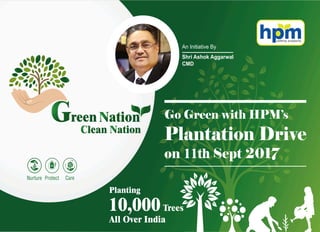 Go Green with HPM’s
Plantation Drive
on 11th Sept 2017
Planting
10,000Trees
All Over India
Shri Ashok Aggarwal
CMD
An Initiative By
 