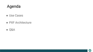 Agenda
● Use Cases
● PXF Architecture
● Q&A
 