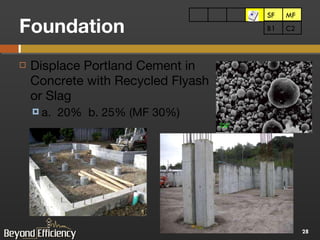 Foundation Displace Portland Cement in Concrete with Recycled Flyash or Slag a.  20%  b. 25% (MF 30%) SF MF SF MF C2 B1 