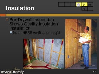 Insulation SF MF SF M F3 Pre-Drywall Inspection Shows Quality Insulation Installation Note: HERS verification req’d 