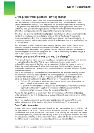 Green procurement practices– Driving change
How procurement divisions can lead the change?
Green Product Information