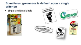 Sometimes, greenness is deﬁned upon a single
criterion
• Single-attribute labels
Green Product & Procurement 25
 