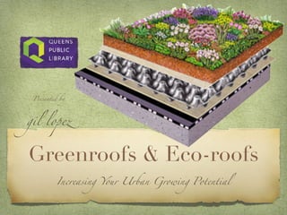 Greenroofs & Eco-roofs
Increasing Your Urban Growing Potential
Presented by
gil lopez
 