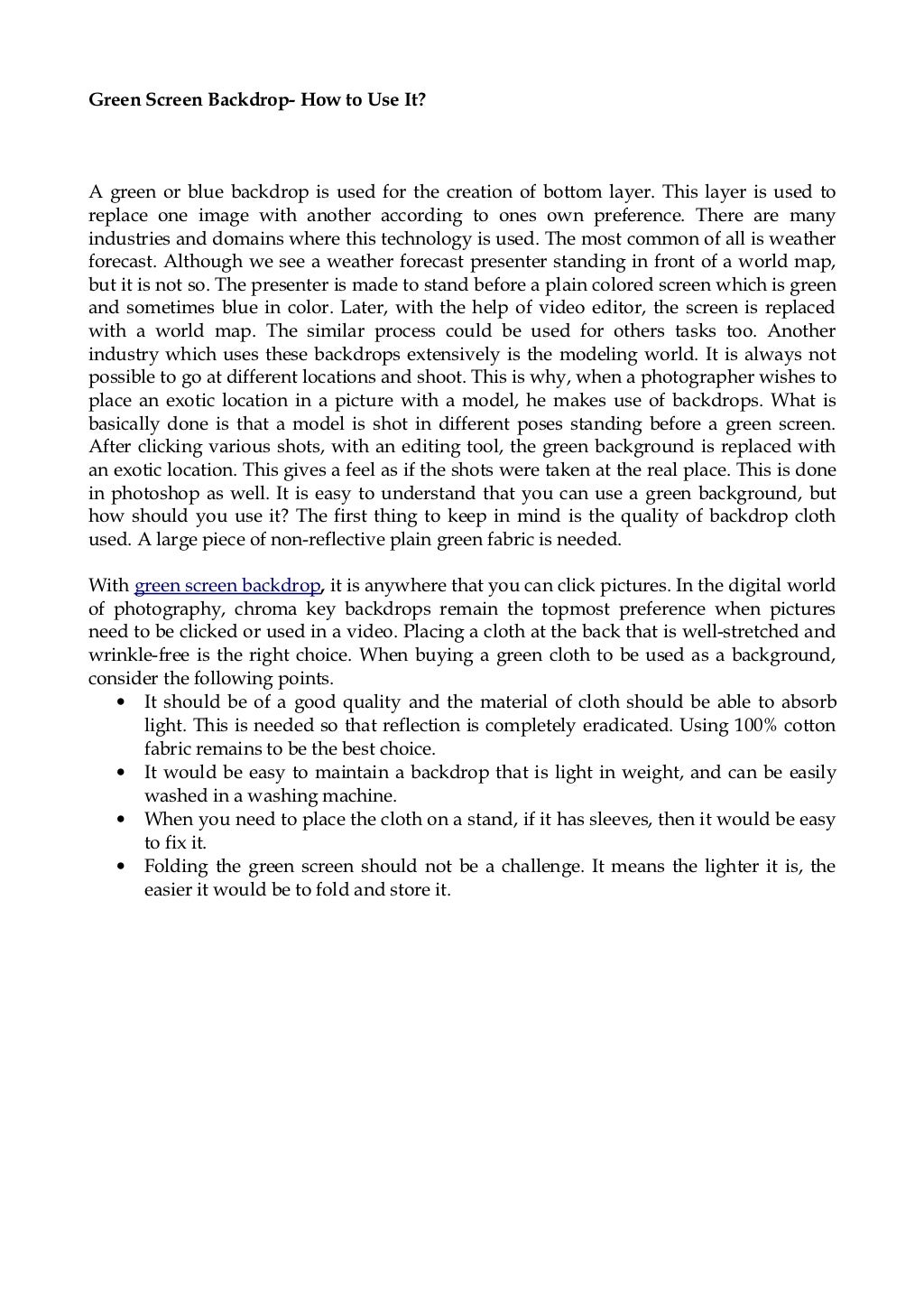 Green screen backdrop how to use it