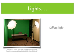 Lights....


                                                            Diffuse light




 Image by Ed Schipul, used under Creative Commons licence
http://www.ﬂickr.com/photos/16638697@N00/229614986/
 