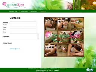Contacto [email_address] greenspa@gspa.cl  / Cel.: 8 754 8041 GREEN PACKS GREEN CARD GREENSPA TEAM CONTACTO GREENSPA TEAM GREEN PACKS GREEN CARD CONTACTO 