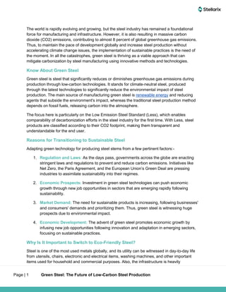 Green Steel The Future Of Low Carbon Steel Production Pdf