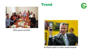 Office green certified
De Blasios goals to reduce waste disposal
Trend
 