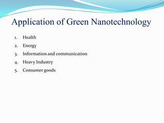 Green Energy GREEN CHEMISTRY    Utilisation of a set of principles that reduces or eliminates the use or generation of hazardous substances in  the design, manufacture and application of chemical products .