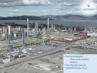 • Two technologies
     - Aker Clean Carbon
     - Alstom
• Two flue gas sources
• 100 000 tonnes CO2/y
 