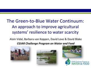 The Green-to-Blue Water Continuum:An approach to improve agricultural systems’ resilience to water scarcity Alain Vidal, Barbara van Koppen, David Love & David Blake CGIAR Challenge Program on Water and Food 