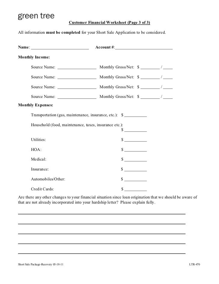 Printables Short Sale Financial Worksheet greentree short sale package recovery 05 18 11 ltr 470 6 customer financial worksheet