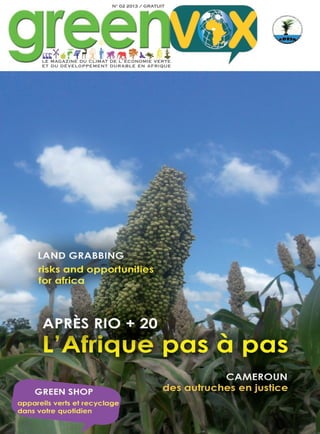 N° 02 2013 / GRATUIT




le magazine du climat de l ’ économie verte
et du dévelo ppem ent d u r a b le e n afrique
 