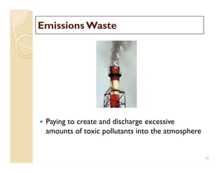 Emissions WasteEmissions Waste
 Paying to create and discharge excessive
amounts of toxic pollutants into the atmosphere
20
 