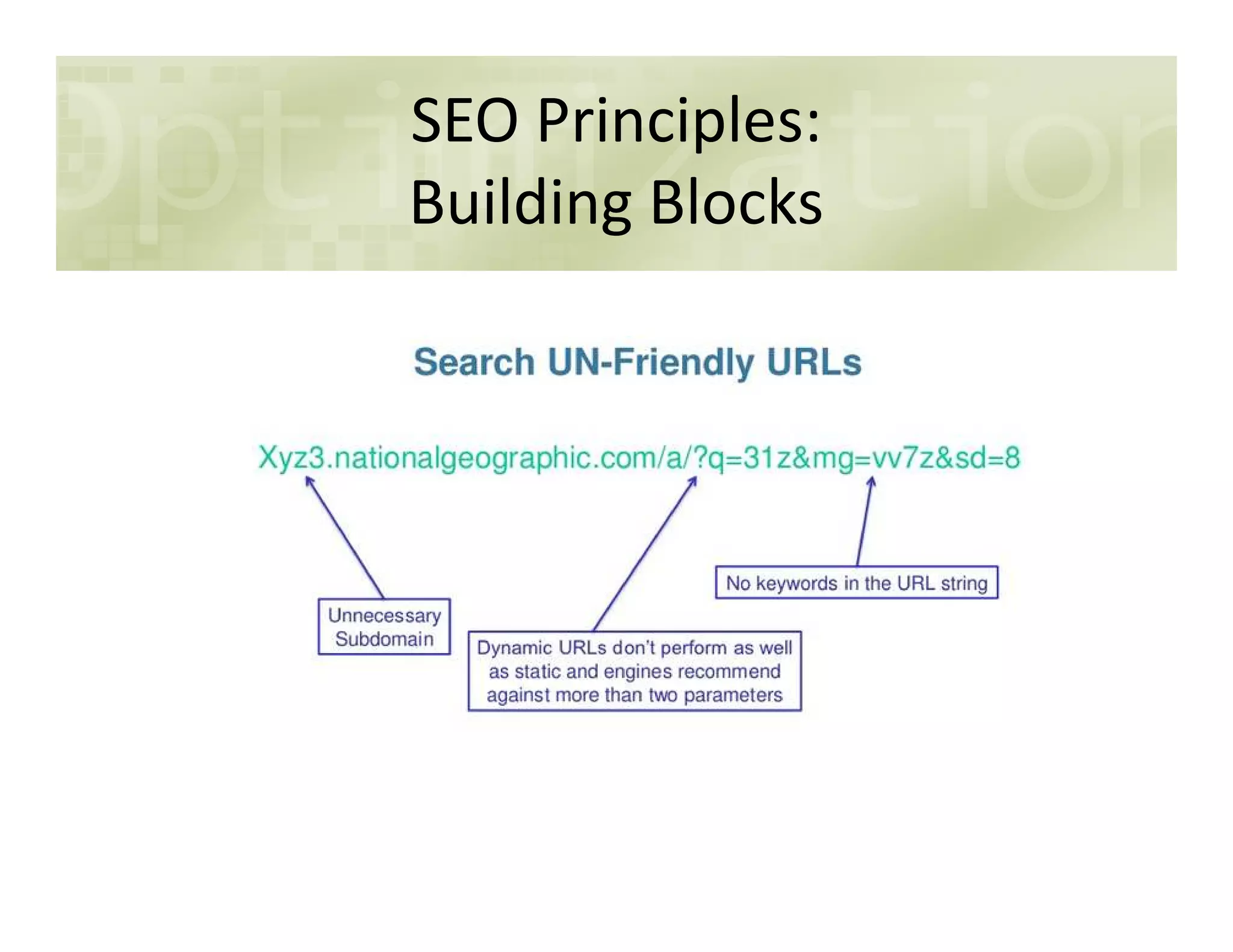 SEO Principles:
Building Blocks
 