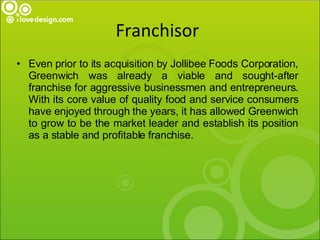 <ul><li>Even prior to its acquisition by Jollibee Foods Corporation, Greenwich was already a viable and sought-after franc...
