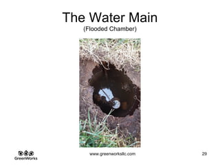 Assessing Hidden Moisture Intrusion
© GreenWorks Environmental, LLC
Interior wall base plate is saturated with water adjoining the floor stain.
•Base plate not pressure treated
•No sill plate gasket used between plate and concrete floor
•Note water wicking up into the wood
PAUSE FOR QUESTIONS & DISCUSSION
 