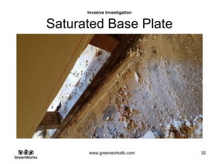 Assessing Hidden Moisture Intrusion
© GreenWorks Environmental, LLC
This client has owned the home for over 30 years and truly thought the moist conditions
of the home was just the way it was supposed to be. An exterminator was concerned
about the moist conditions in the crawl, biodeterioration of wood, delamination of floor
sheathing and suggested giving GreenWorks a call.
 