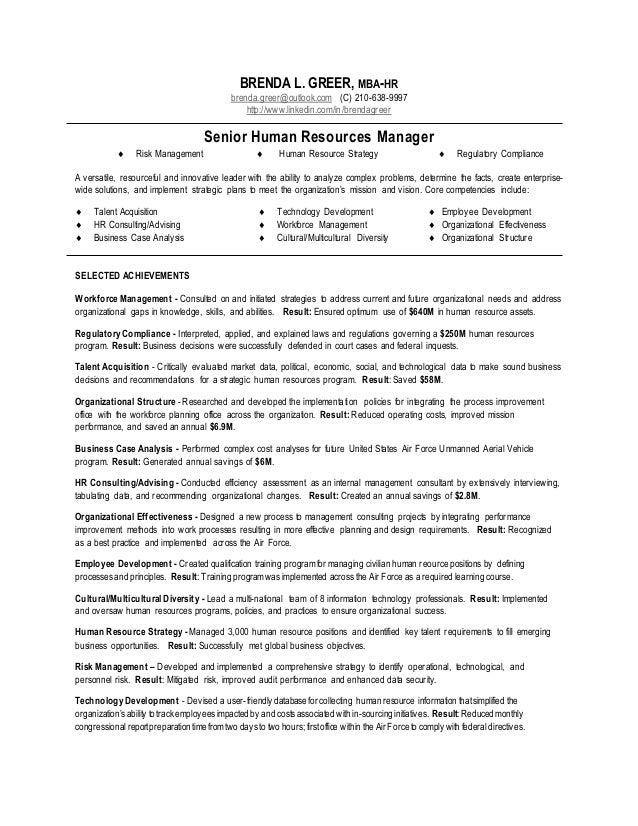mba hr resumes